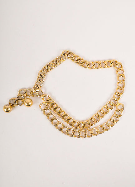 Gold Toned Oversized Curb Chain With Ball Charm Belt