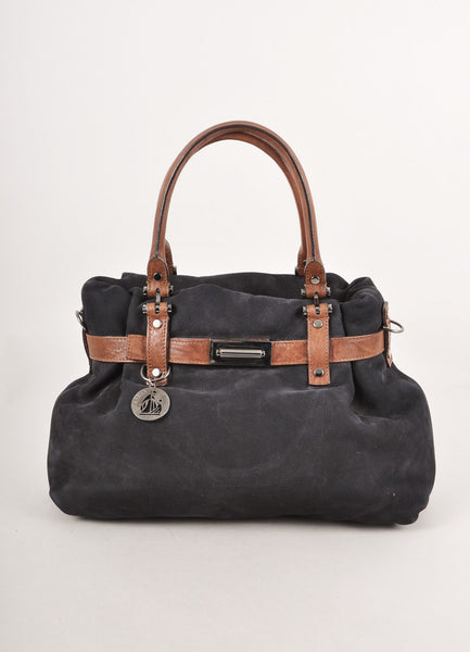 Black and Brown Suede Handbag With Shoulder Strap