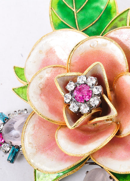 Green and Pink Embellished Floral Brooch