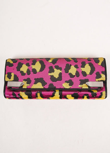 Pink, Black, and Gold Leopard Pattern Sequin Clutch