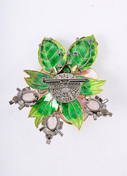 Green and Pink Embellished Floral Brooch