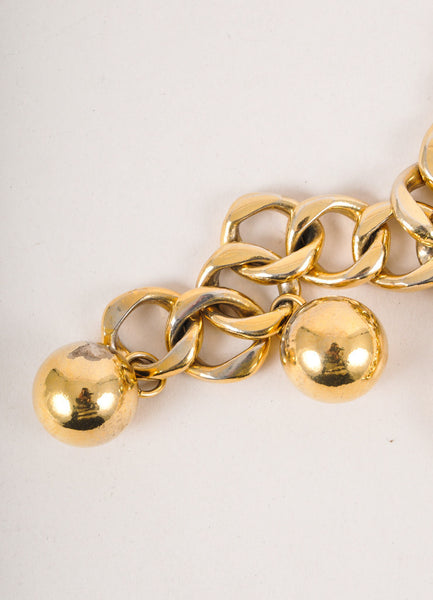 Gold Toned Oversized Curb Chain With Ball Charm Belt