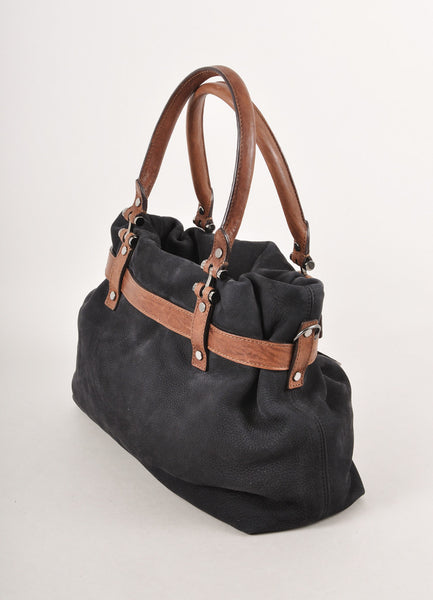 Black and Brown Suede Handbag With Shoulder Strap