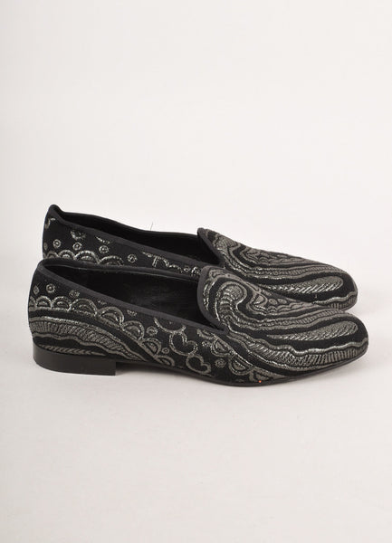 Black and Silver Metallic Knit Flats