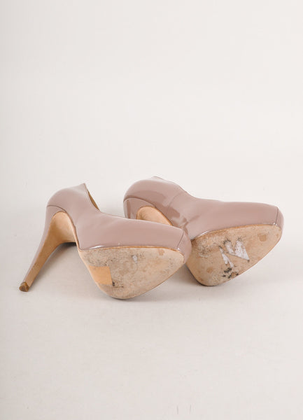 Taupe Patent Leather Platform Pumps