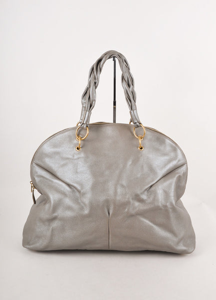 Metallic Taupe Pebbled Leather Calypso Large Tote Bag