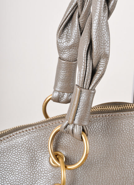 Metallic Taupe Pebbled Leather Calypso Large Tote Bag