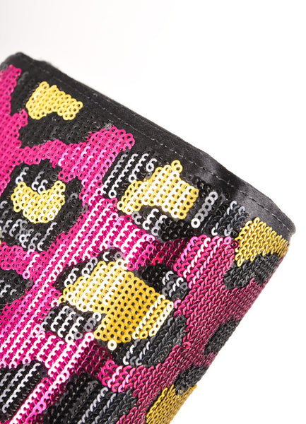 Pink, Black, and Gold Leopard Pattern Sequin Clutch