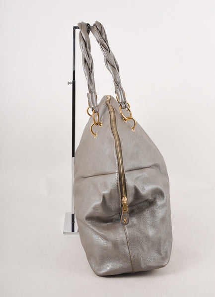 Metallic Taupe Pebbled Leather Calypso Large Tote Bag