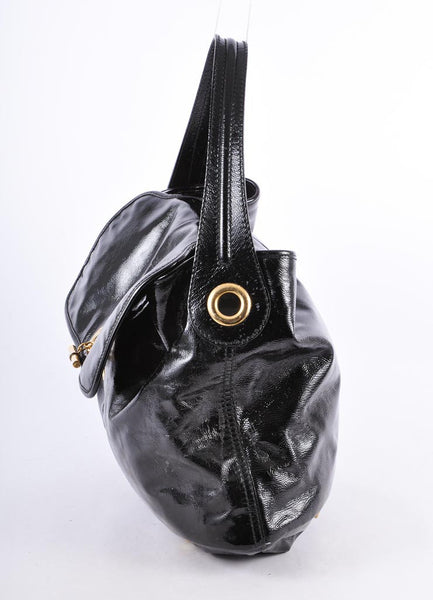 Black Patent Leather "Capri" Medium Bucket Bag