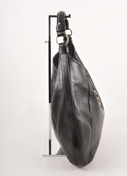 Black Leather Obsedia Hobo Shoulder Tote Bag