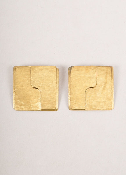 Vintage Gold Toned Textured Square  Earrings