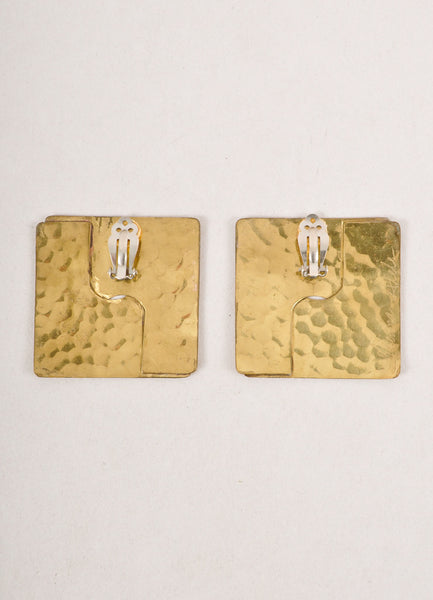 Vintage Gold Toned Textured Square  Earrings