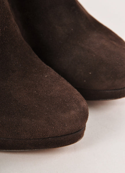 Brown Suede Leather Cut Out High Heel Ankle Booties