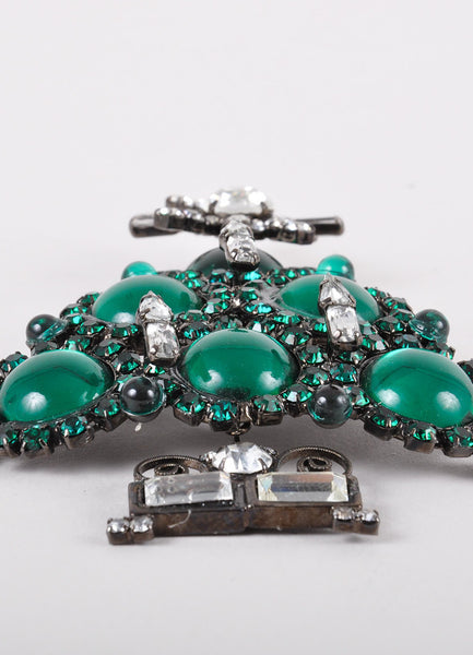 Green Crystal and Rhinestone Christmas Tree Brooch