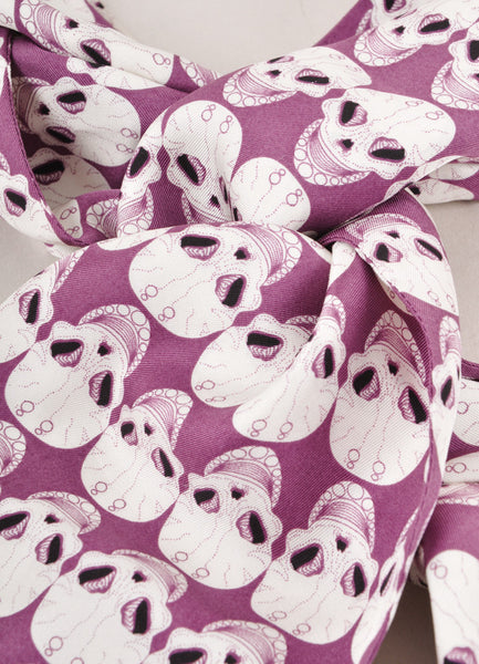 Purple and White Skull Pattern Skinny Scarf