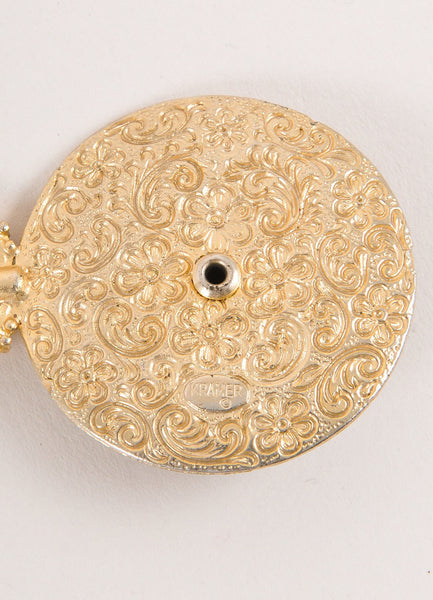 Gold Toned and Green Enamel Pocket Watch Pendant Necklace