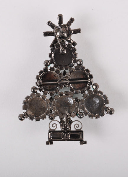 Green Crystal and Rhinestone Christmas Tree Brooch