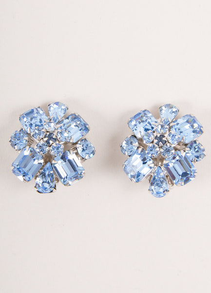 Vintage Blue Crystal Rhinestone Flower Earrings