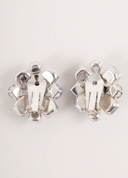 Vintage Blue Crystal Rhinestone Flower Earrings