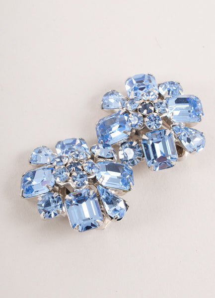 Vintage Blue Crystal Rhinestone Flower Earrings