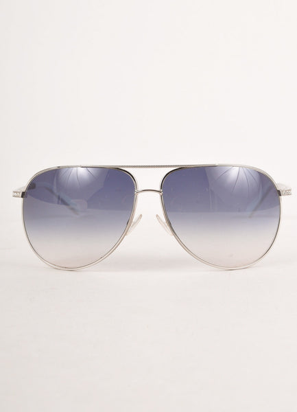 Silver, Blue, and White Rhinestone Trim Aviator Sunglasses