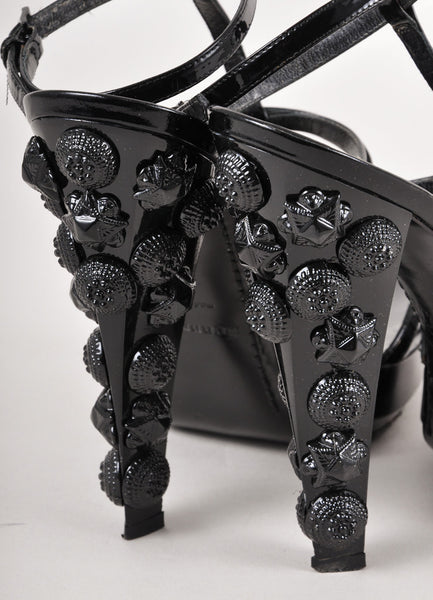 Black Textured Stud Embellished Sandal Heels