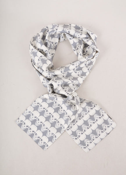 Grey and White Skull Pattern Skinny Scarf