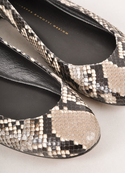 Black, Grey, and Cream Snakeskin Flats