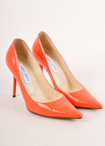 Orange Patent Leather Pointed Toe Pumps