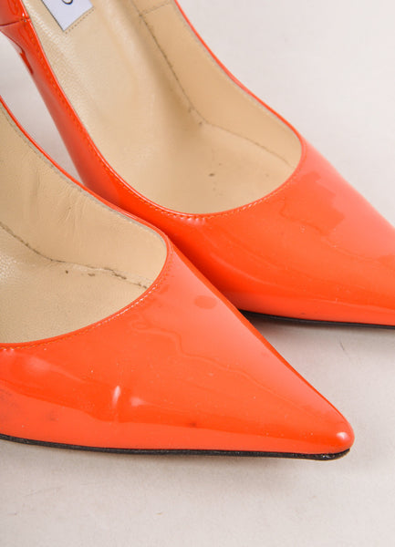 Orange Patent Leather Pointed Toe Pumps