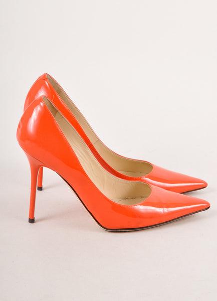 Orange Patent Leather Pointed Toe Pumps