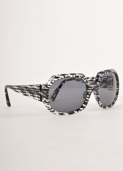 Black and Clear Geometric Print Sunglasses