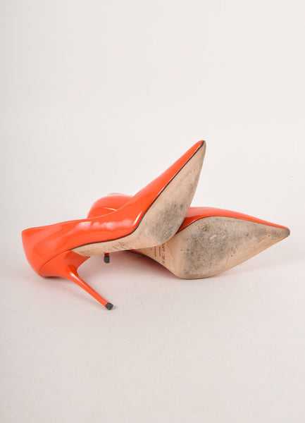 Orange Patent Leather Pointed Toe Pumps