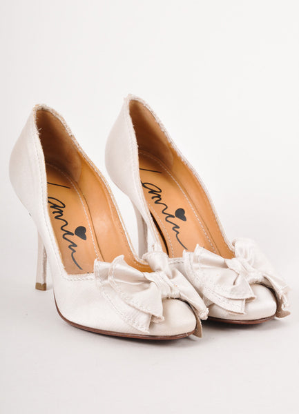 New In Box Beige Distressed "Satin Toe Pumps"