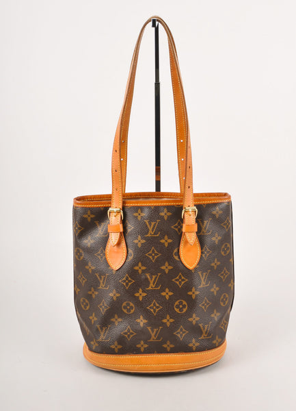 Brown Monogram Canvas and Leather "Petite" Bucket Bag