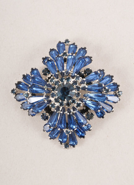 Royal Blue Rhinestone and Crystal Pin Brooch