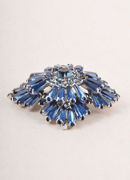 Royal Blue Rhinestone and Crystal Pin Brooch