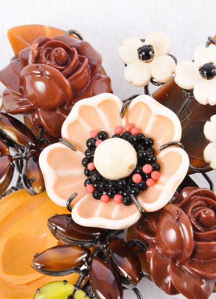 Tan, Cream, and Yellow Embellished Flower Basket Brooch