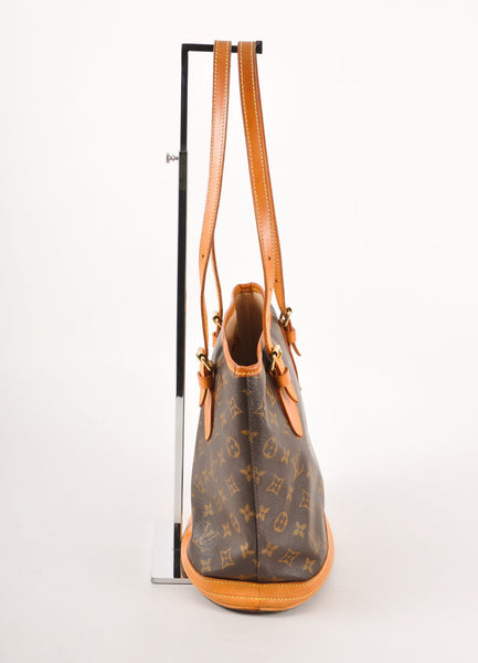 Brown Monogram Canvas and Leather "Petite" Bucket Bag