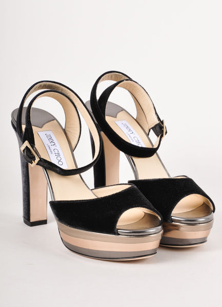 New In Box Black Metallic Velvet "Levir" Platform Sandals