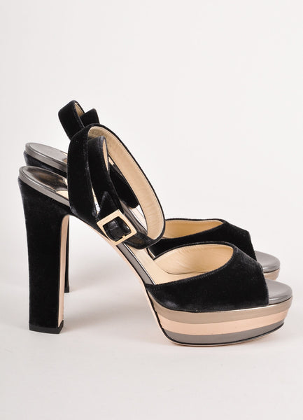 New In Box Black Metallic Velvet "Levir" Platform Sandals