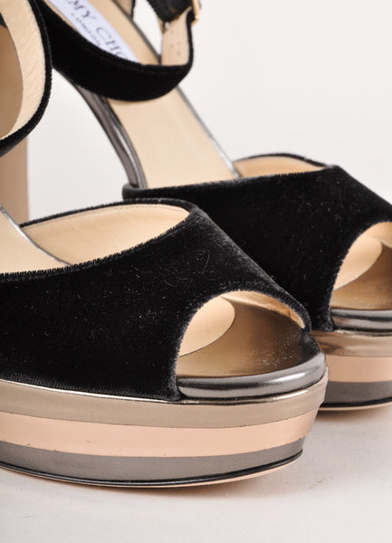 New In Box Black Metallic Velvet "Levir" Platform Sandals