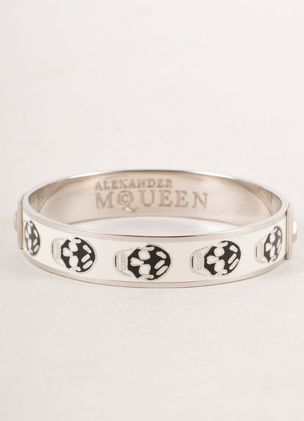 Black and White Skull Pattern Enameled Bangle Bracelet