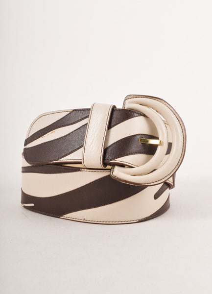 Brown and Cream Animal Stripe Wide Leather Belt