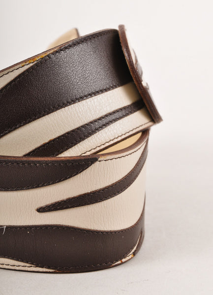 Brown and Cream Animal Stripe Wide Leather Belt