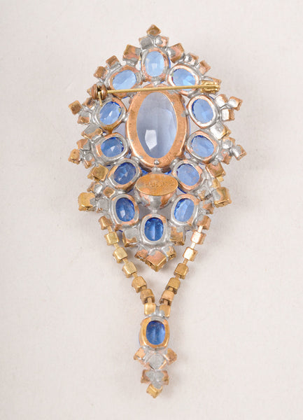 Blue and Clear Rhinestone and Crystal Embellished Drop Detail Pin Brooch