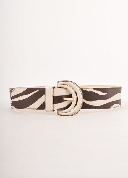 Brown and Cream Animal Stripe Wide Leather Belt