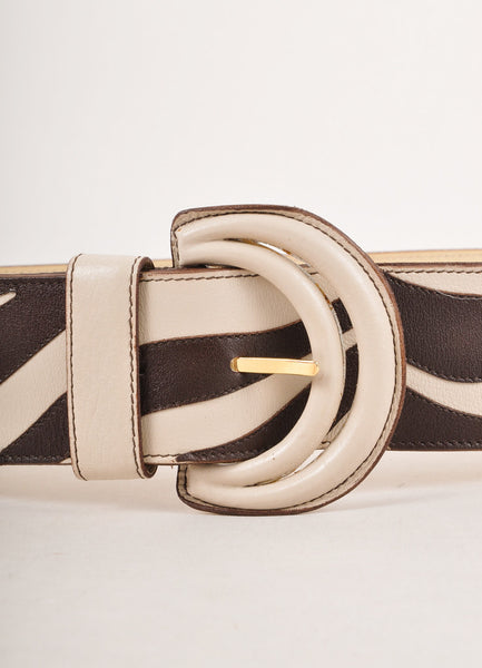 Brown and Cream Animal Stripe Wide Leather Belt