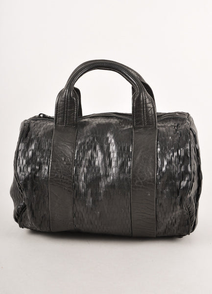 Black Studded Laser Cut Leather "Rocco" Bag